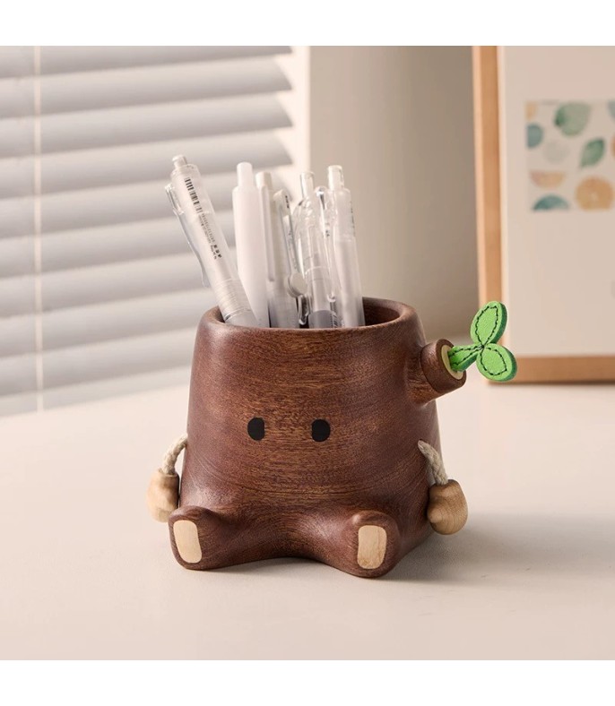 Solid Wood Pen Holder - Desktop Stationery Organizer For Office