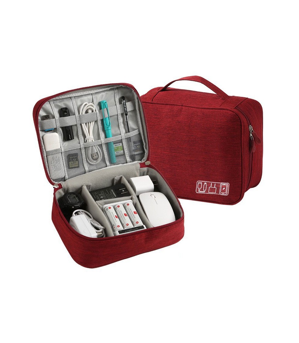 Red And Black Portable Tech Organizer Bag - Waterproof Storage Pouch