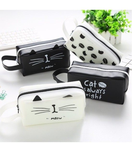 Black And White Cat's Kingdom Pencil Case 16.5 x 8.5 cm - Large Capacity Cartoon Cat Stationery Pouch